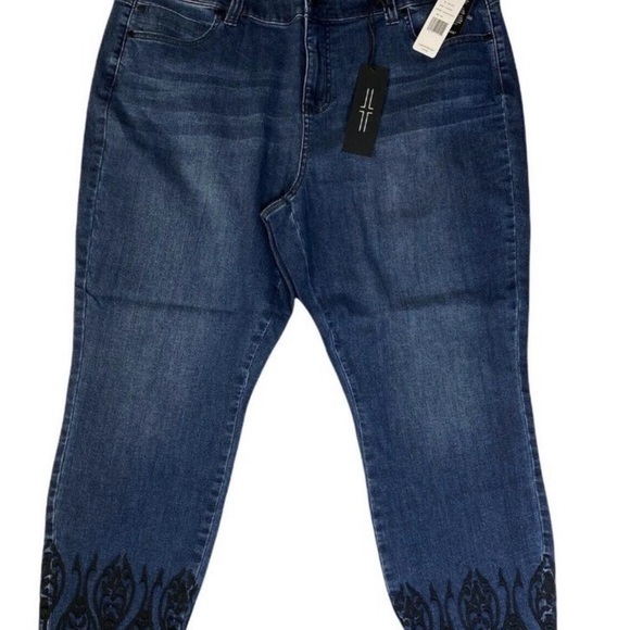 Liverpool Abby Montauk Blue Embroidered Hem Skinny Ankle Jeans 18x EUC - Picture 4 of 5